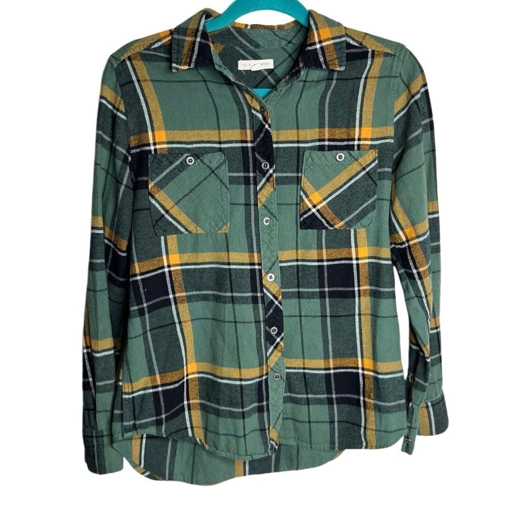 L.A. Hearts Flannel Plaid Button Down Top Green and Yellow Size Small